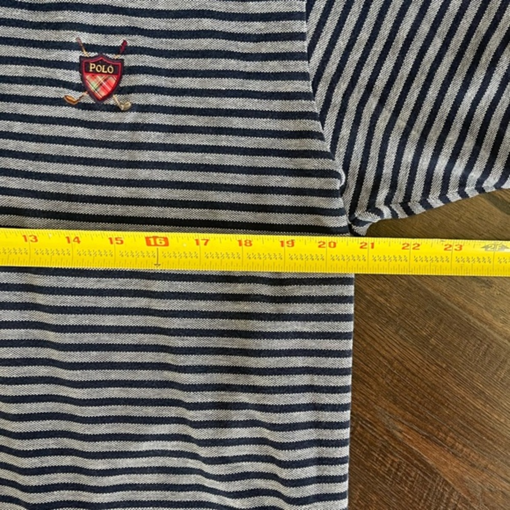 POLO RALPH‎ LAUREN Vintage Golf Shirt Shortsleeve Grey Navy Stripe Classic LARGE - Picture 11 of 11